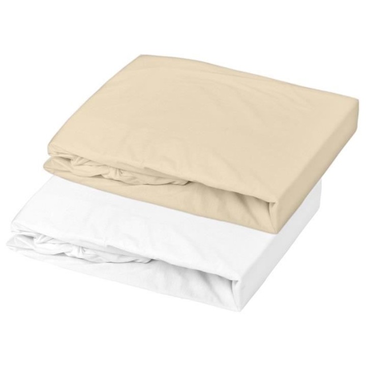 DOMIVA Lot 2 Draps housse Uni - Jersey - oeko-Tex - Blanc/Cailloux - 7