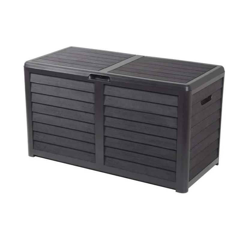 EDA Coffre de jardin BAYA en Plastique 420 litres - Décor imitation bois - Gris anthracite - Fabriqué en France