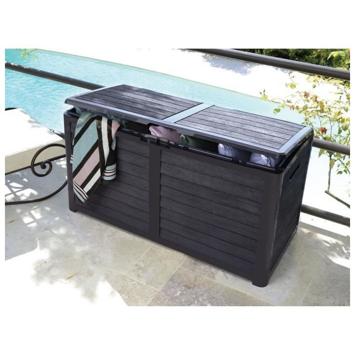 EDA Coffre de jardin BAYA en Plastique 420 litres - Décor imitation b