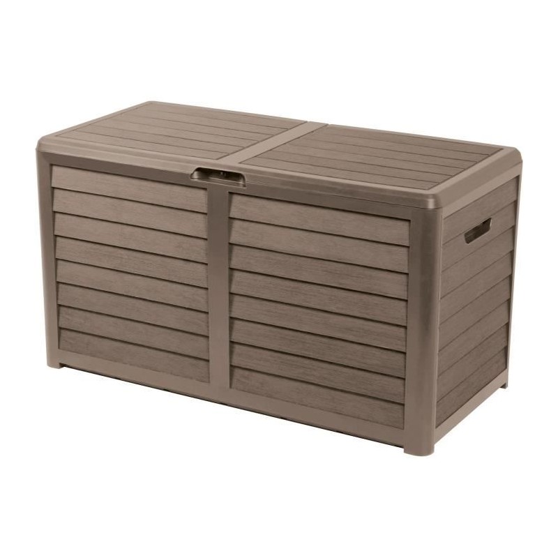 EDA Coffre de jardin BAYA en Plastique 420 litres - Décor imitation bois - Taupe - Fabriqué en France