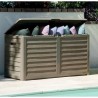 EDA Coffre de jardin BAYA en Plastique 420 litres - Décor imitation bois - Taupe - Fabriqué en France