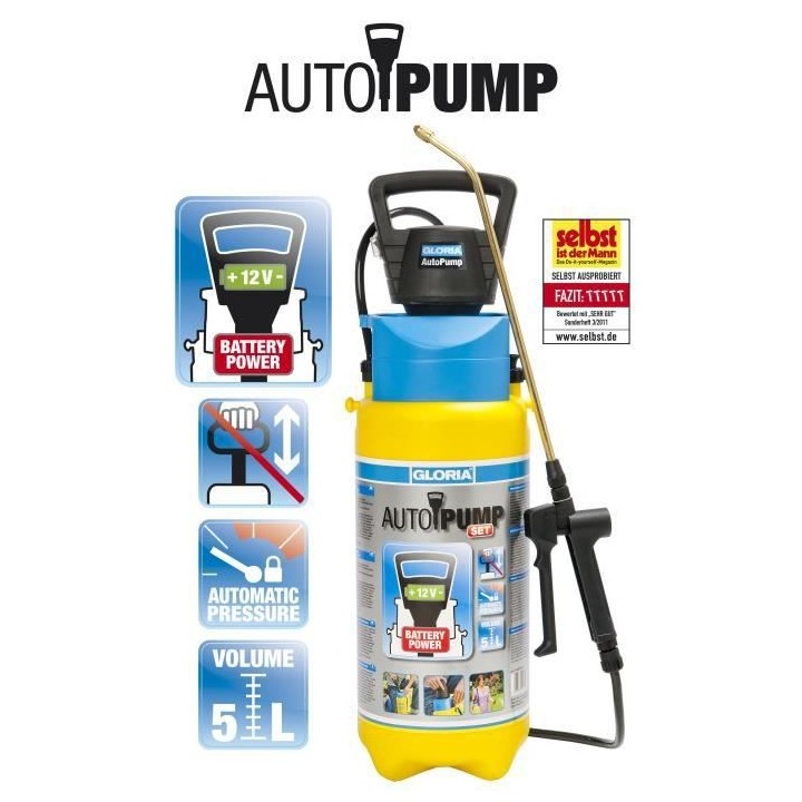 Pulvérisateur a pression 5L GLORIA AutoPomp Set - Avec pompe électri
