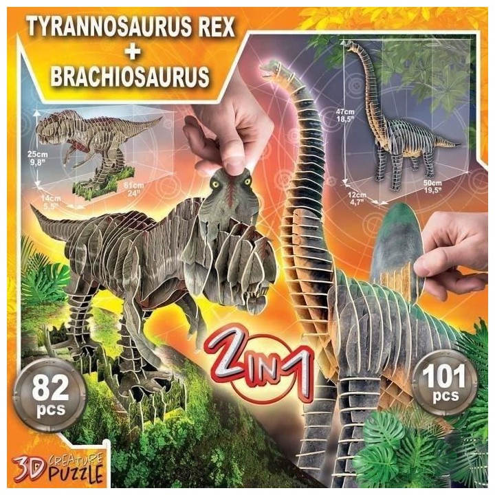 2 IN 1 T-REX + BRACHIOSAURUS 3D CREATURE PUZZLE