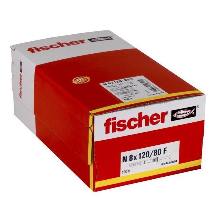 FISCHER - Cheville clou NF 8x120/80 avec collerette épaisse et clou t