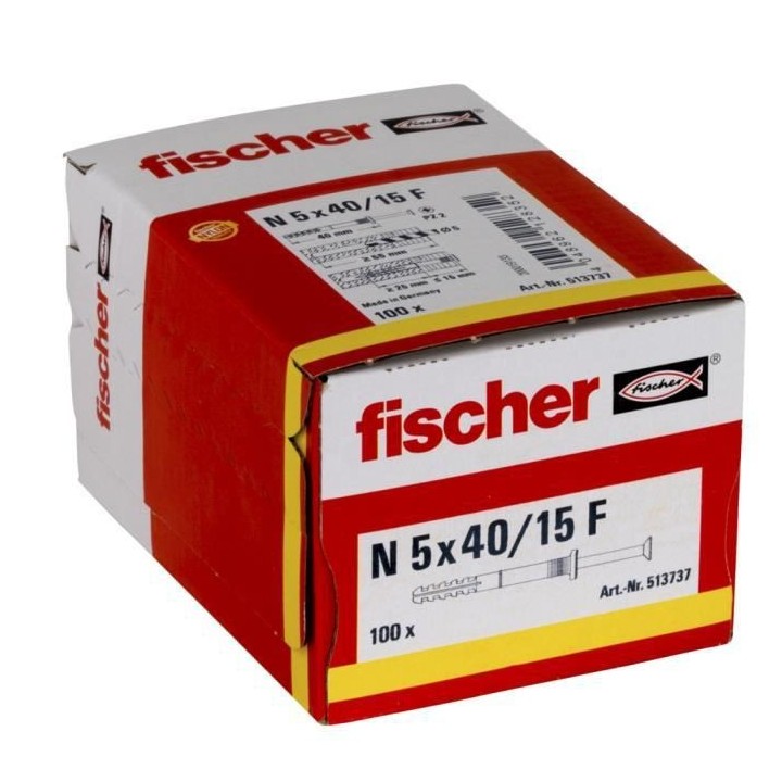 FISCHER - Cheville clou NF 5x40/15 avec collerette épaisse et clou te