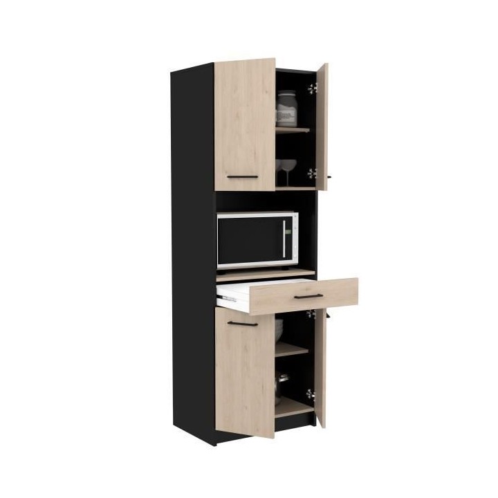 Buffet de cuisine IDEM - Décor chene et noir - 4 portes + 1 tiroir -