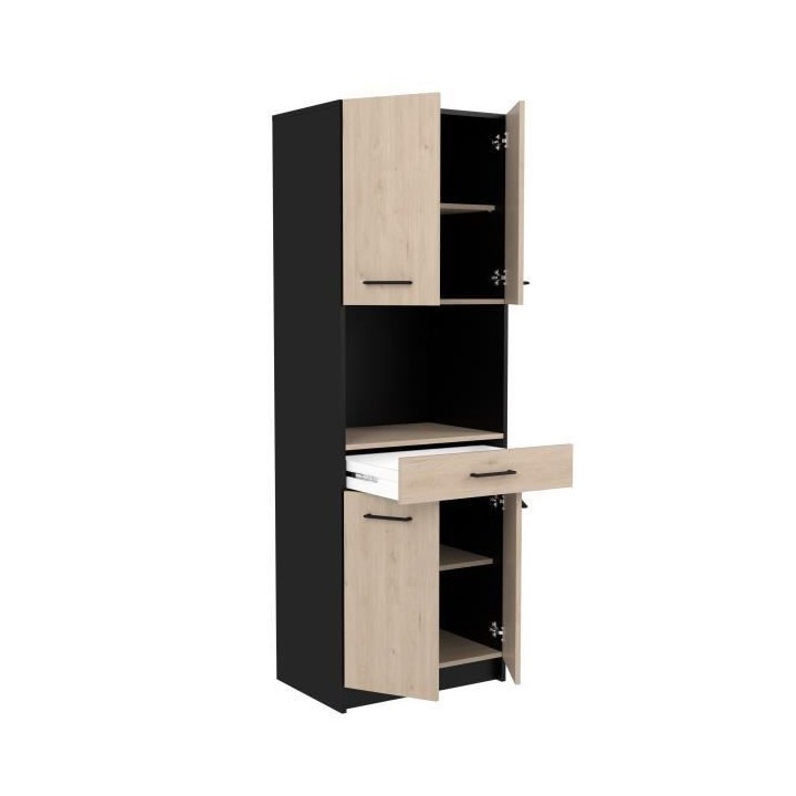 Buffet de cuisine IDEM - Décor chene et noir - 4 portes + 1 tiroir -