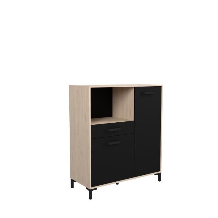 Buffet Cuisine Factory - Décor chene et noir - 2 portes + 1 tiroir -