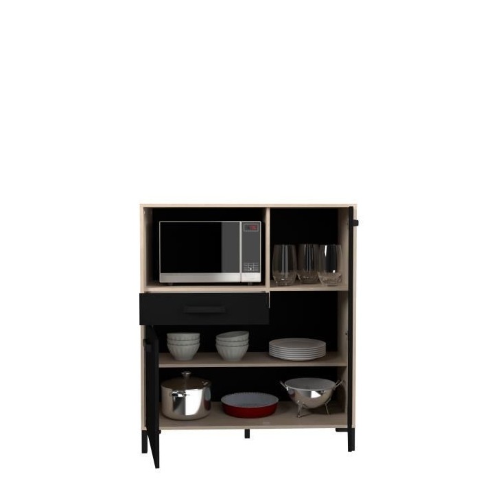Buffet Cuisine Factory - Décor chene et noir - 2 portes + 1 tiroir -