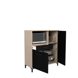 Buffet Cuisine Factory - Décor chene et noir - 2 portes + 1 tiroir - L 100 x P 43,3 x H 116 cm