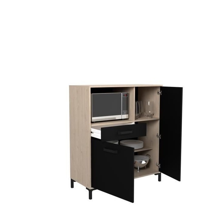 Buffet Cuisine Factory - Décor chene et noir - 2 portes + 1 tiroir -