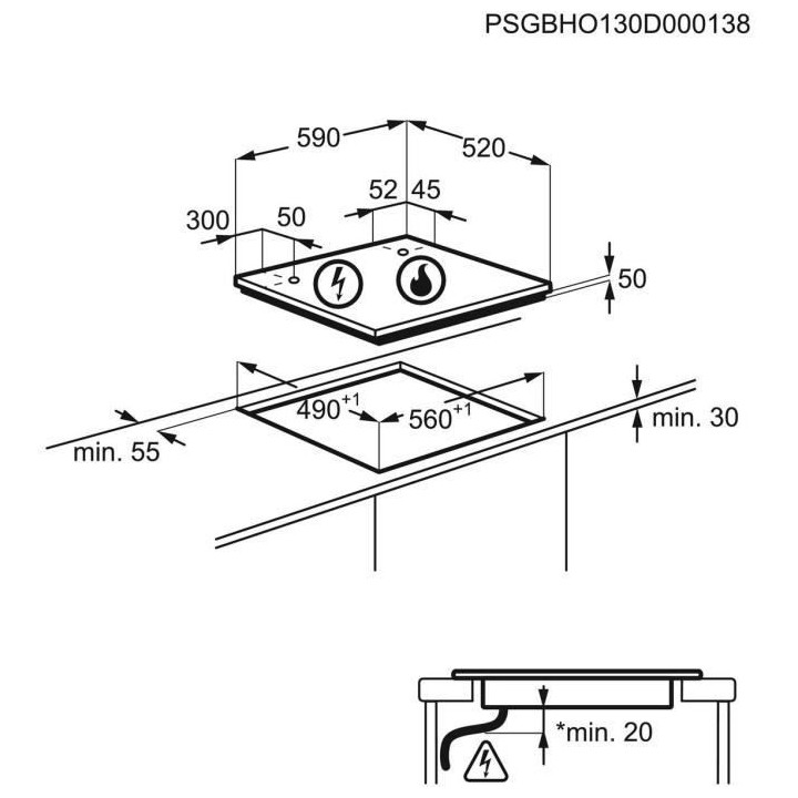 FAURE FGN86468BA - Table de cuisson mixte gaz / induction encastrable
