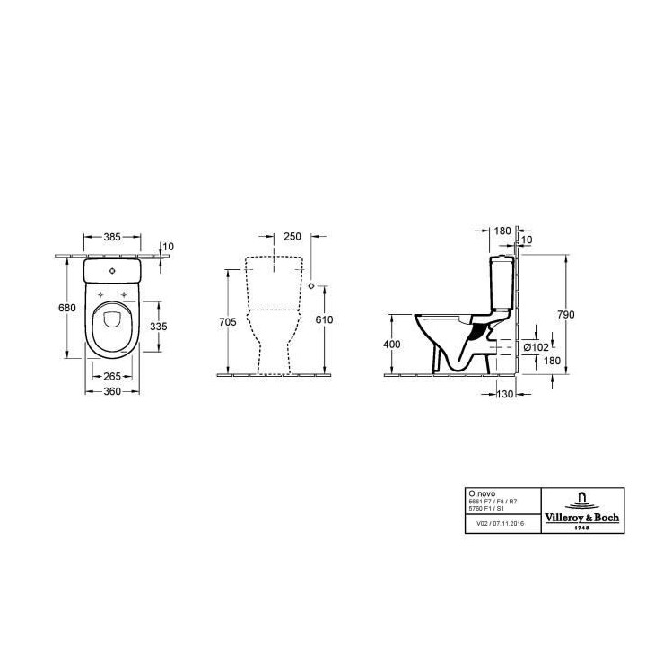VILLEROY & BOCH - Pack WC O.novo - Céramique - sur pied sortie horizo