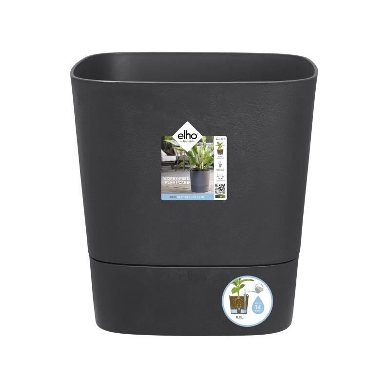 Pot de fleur Elho Plastique Carré Greensense Aqua Care Gris Charbon 38 x 38 x H 38,9 cm 31 L