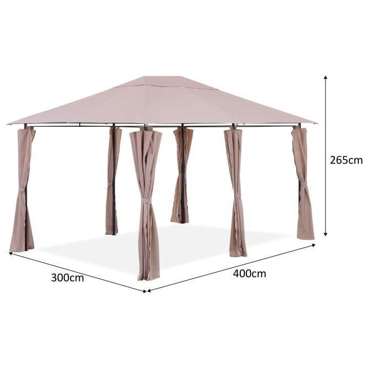 Tonnelle de jardin Lagoon - 3 x 4 x H.2,65 m - Structure Acier et toil