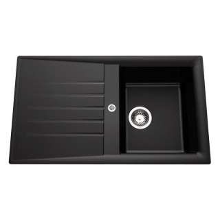 EWI Evier cuisine a encastrer 1 bac + 1 égouttoir Emeraude - Résine