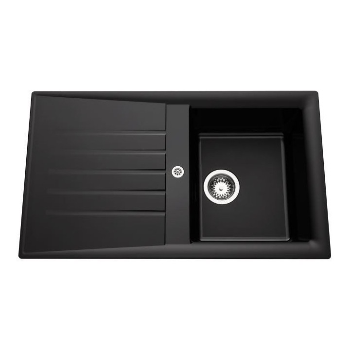 EWI Evier cuisine a encastrer 1 bac + 1 égouttoir Emeraude - Résine