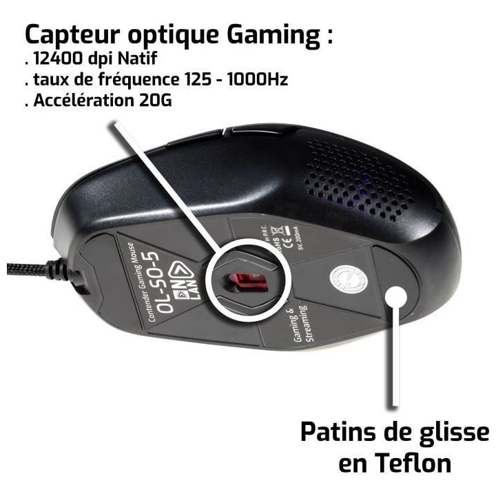 Souris gaming filaire SO-5 ON LAN - Noire