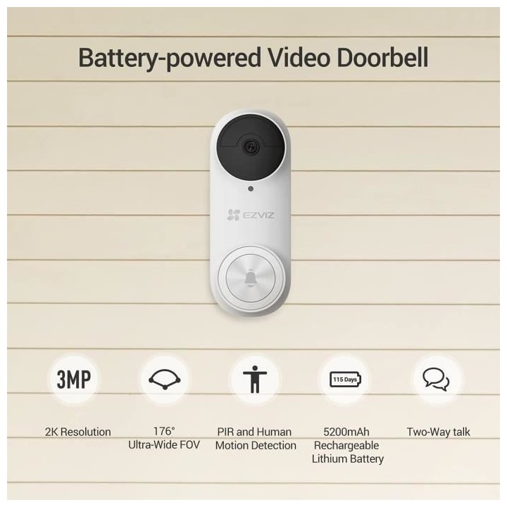 Ezviz - Sonnette vidéo Sans Fil Connectée - DB2