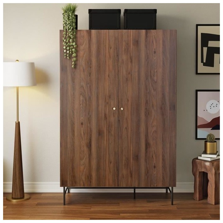 Dressing 2 portes 2 tiroirs - Bois et métal - L 126 x P 50 x H 190 -