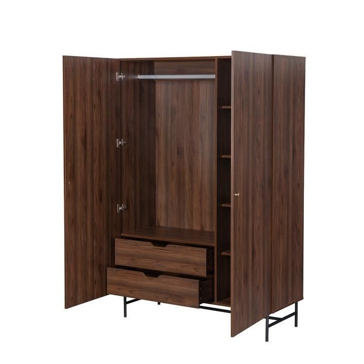 Dressing 2 portes 2 tiroirs - Bois et métal - L 126 x P 50 x H 190 -