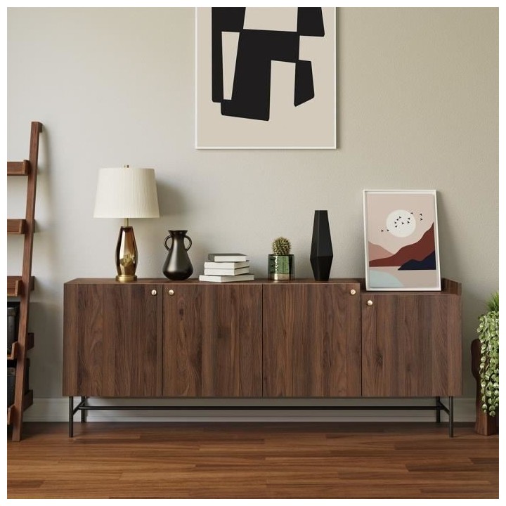 Buffet- Bois et métal - 4 portes 3 tiroirs - LODGE - L 195 x P 39,5 x