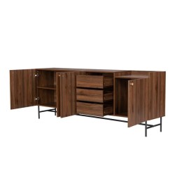 Buffet- Bois et métal - 4 portes 3 tiroirs - LODGE - L 195 x P 39,5 x H 75 cm