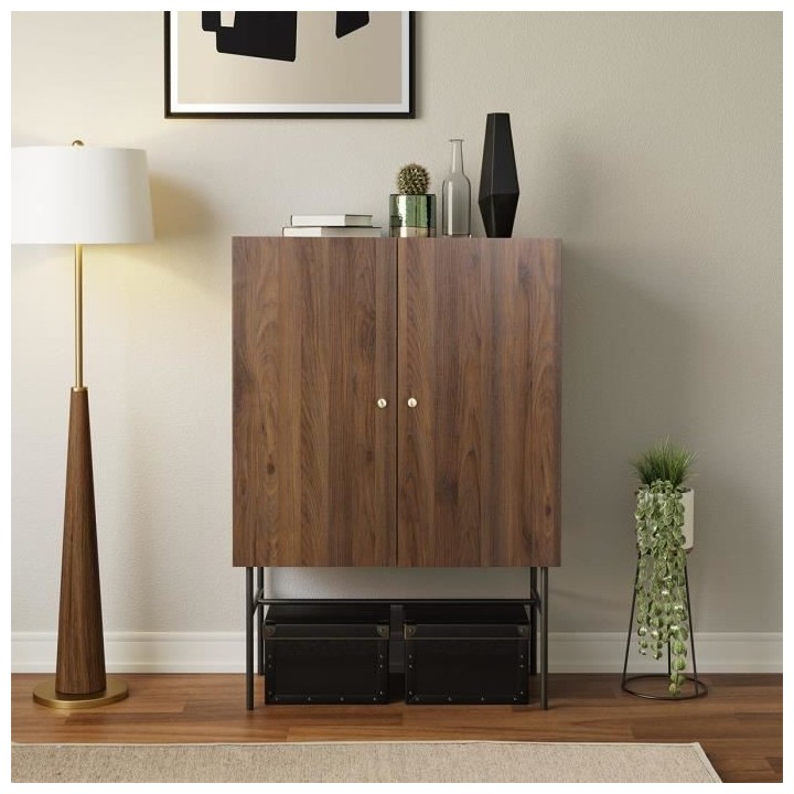 Buffet haut 2 portes 1 tiroir - Bois et métal - LODGE - L 90 x P 39,5