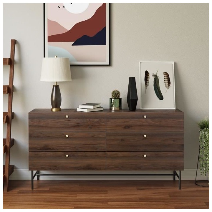 Commode 6 tiroirs - Bois et métal - LODGE - L 160 x P 39,5 x H 80