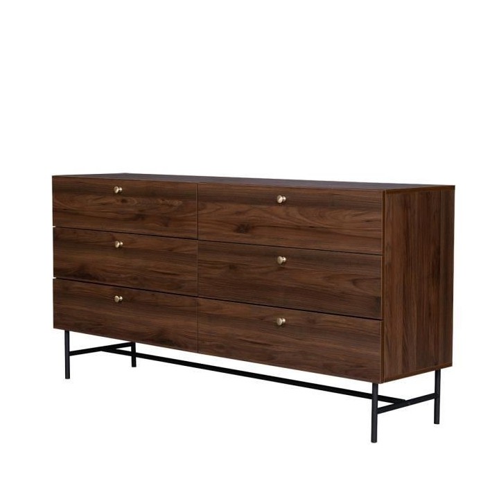 Commode 6 tiroirs - Bois et métal - LODGE - L 160 x P 39,5 x H 80