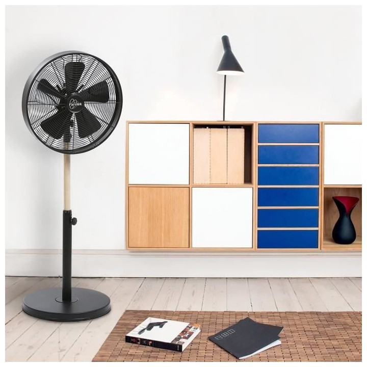 CALIFORNIA Noir & Bois - Ventilateur sur pied Ø40cm 50W oscillant