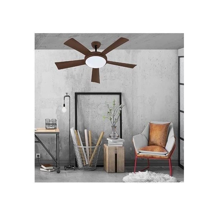 WALLIS Chocolat - Ventilateur de plafond Ø132cm 38W + éclairage LED