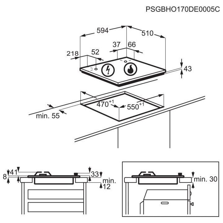 Table émail gaz FAURE - FGH62414XA - 4 foyers - l59 X L67 X H15cm - I