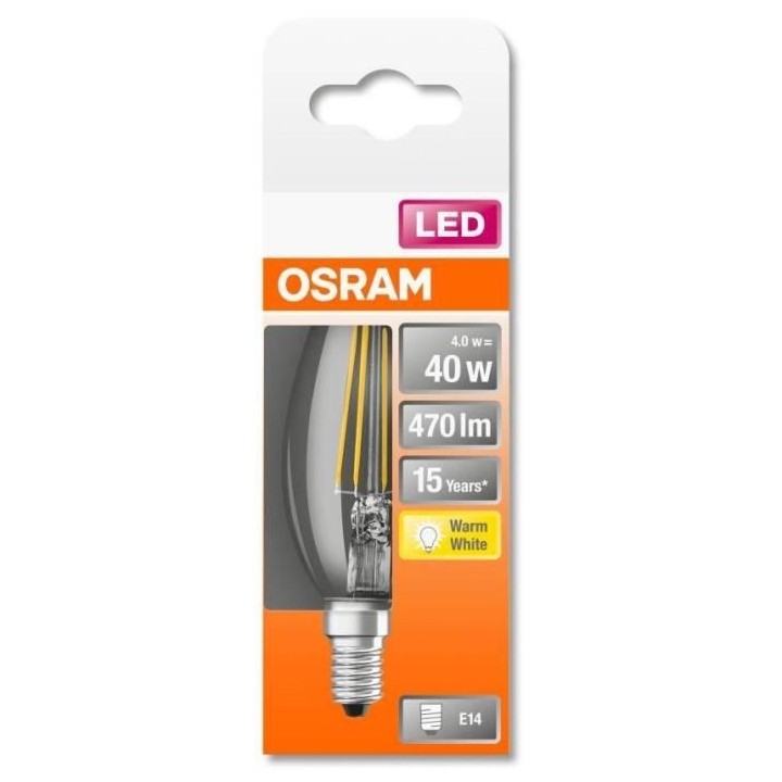 OSRAM Ampoule LED Flamme clair filament 4W 40 E14 chaud