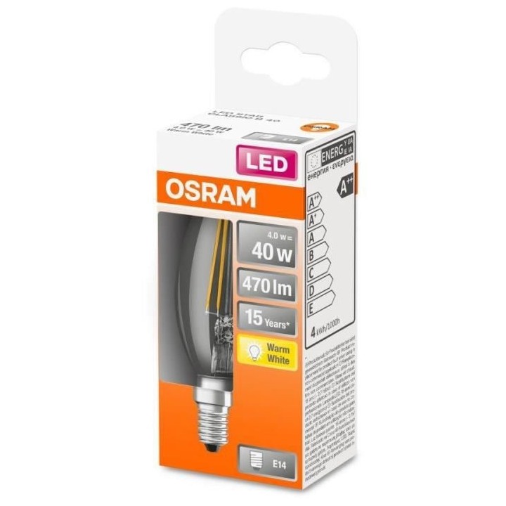 OSRAM Ampoule LED Flamme clair filament 4W 40 E14 chaud