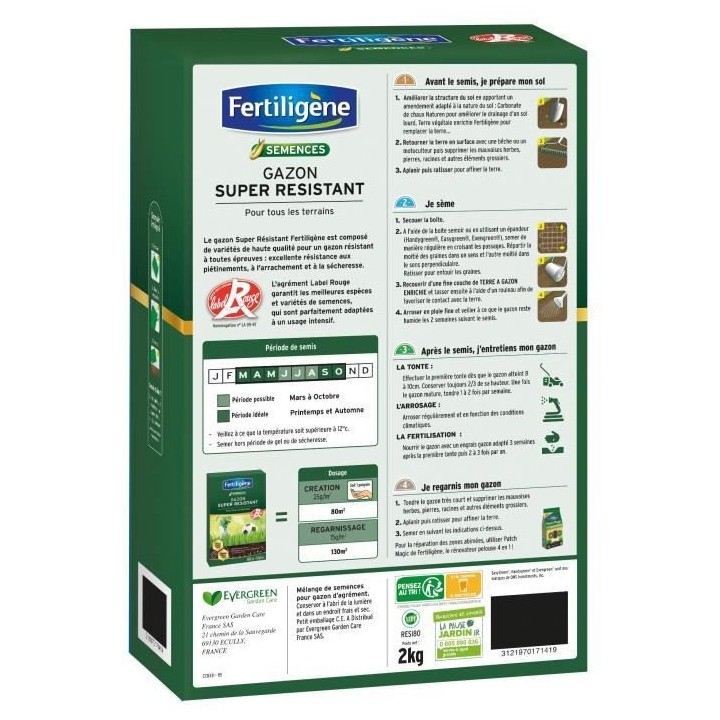 FERTILIGENE Gazon Super Résistant Tous Terrains - 2 kg