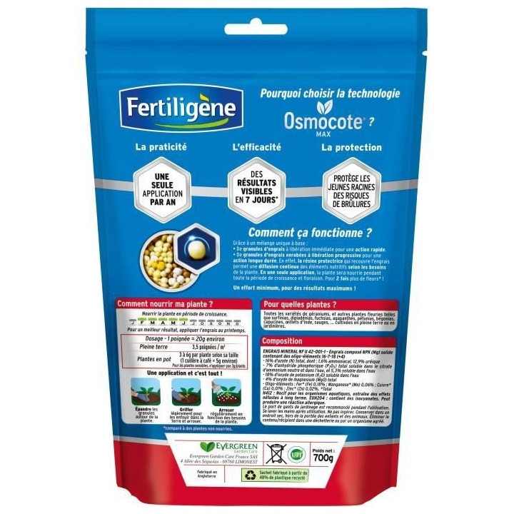 FERTILIGeNE - Engrais Longue durée Osmocote max Géraniums, Dipladén