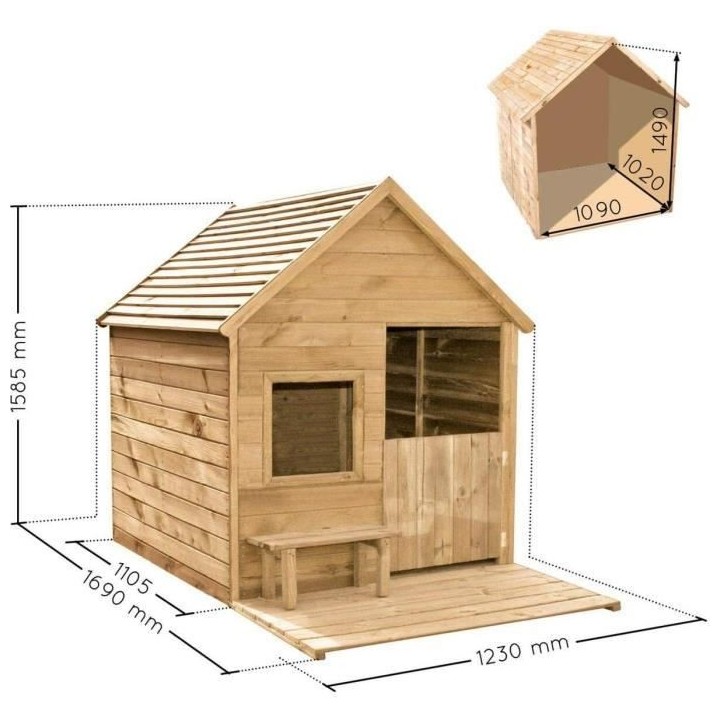 Cabane en bois pour enfant HEIDI - (L) 1,23 x (l) 1,69 x (h) 1,58 m