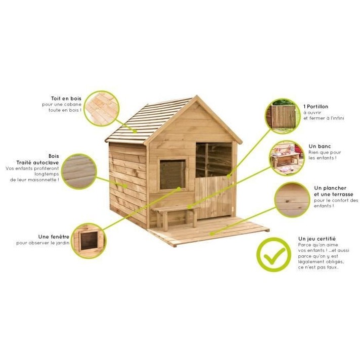 Cabane en bois pour enfant HEIDI - (L) 1,23 x (l) 1,69 x (h) 1,58 m