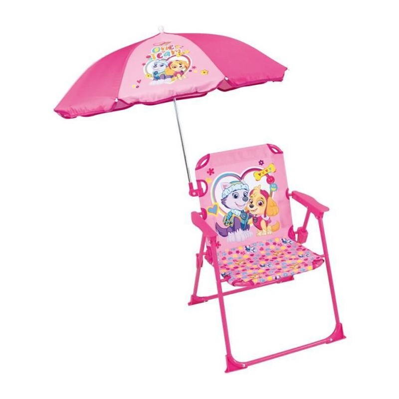 FUN HOUSE PAT'PATROUILLE Stella Everest Chaise pliante de camping - H.38.5 xl.38.5 x P.37.5 cm - Avec parasol ø 65 cm