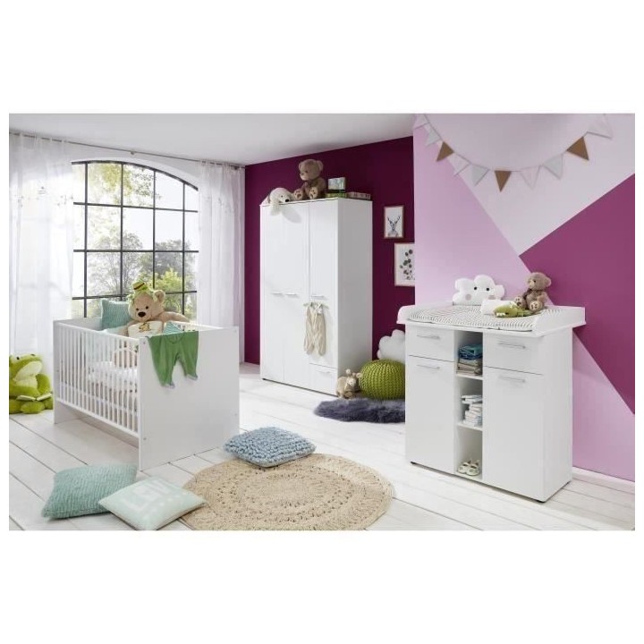 Chambre bébé Trio : Lit 70 x 140 cm + Commode a langer + Armoire CLE
