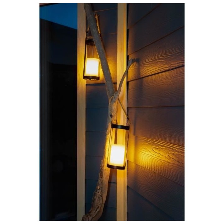 Lanterne solaire Métal Verre Corde effet bougie