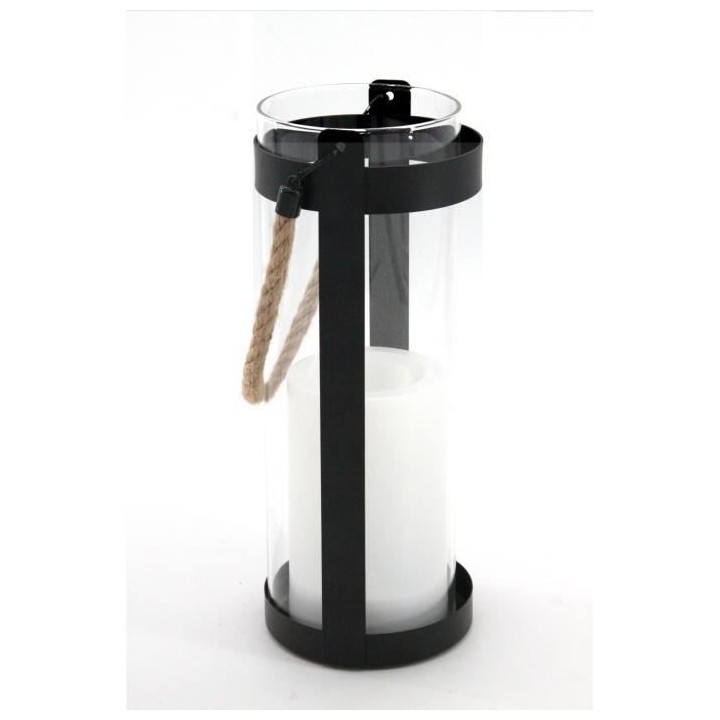 Lanterne solaire Métal Verre Corde effet bougie