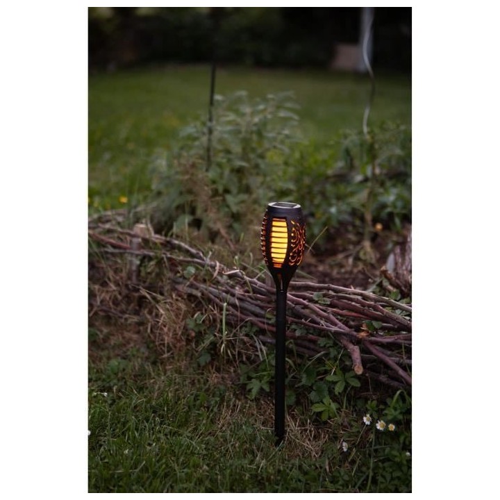 Torche solaire en résine 12 LED ambrée vacillantes Ø 7,3cm H47cm -