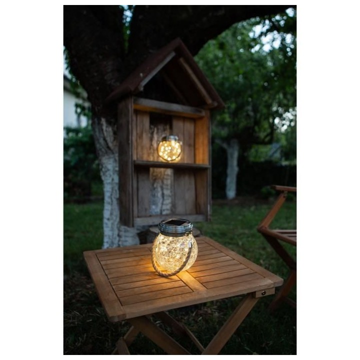 Décoration de table solaire verre et corde 15 Lumens Blanc - GALIX