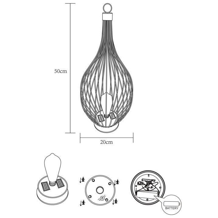 Lampe solaire métal filaire noir 20 Lumens H50cm - GALIX