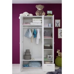 Chambre bébé Trio : Lit 70 x 140 cm + Commode a langer + Armoire CLEVER - Blanc - TREND TEAM