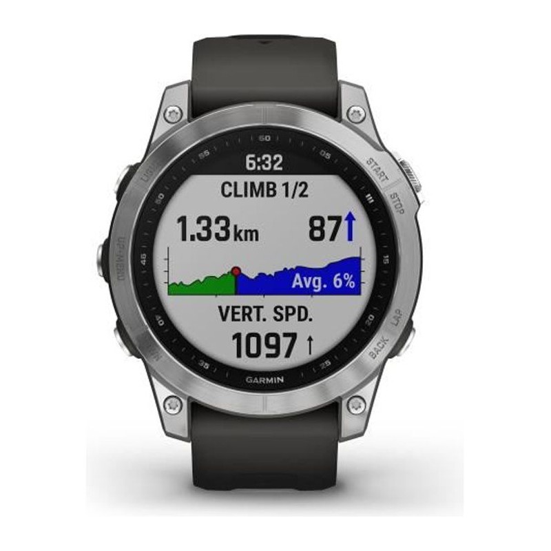 GARMIN Fenix 7 - Noire & Argent - Montre Connectée GPS & Course a Pied - Entraînements Personnalisés - Autonomie Longue Duré