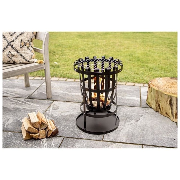 Brasero Forno Firebasket en acier - 3 pieds - Finition noire - Grille