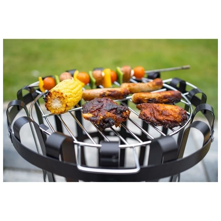 Brasero Forno Firebasket en acier - 3 pieds - Finition noire - Grille